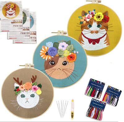 #ad Embroidery Starter Kits with Patterns and Instructions 3Pcs Cross Stitch Kit... $28.33