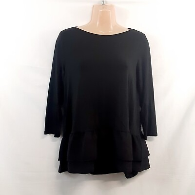 #ad J. Jill Wearever Co. Layered Top Blouse Shirt Women Size XS Solid Black Rayon $20.50