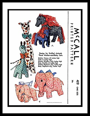 #ad McCall #419 Horse Giraffe Elephant Sewing Pattern Stuffed Animal Mother Daughter $5.49