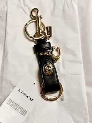 #ad NWT Coach Leather Trigger Snap Bag Charm Black Valet Key Ring Fob $51.99