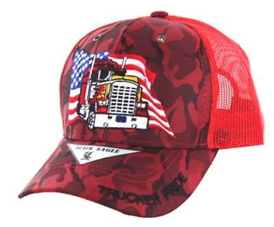#ad AMERICAN TRUCKER TRUCKING RED CAMO AMERICAN FLAG BLACK EAGLES HAT BRAND NEW 🔥 $19.99