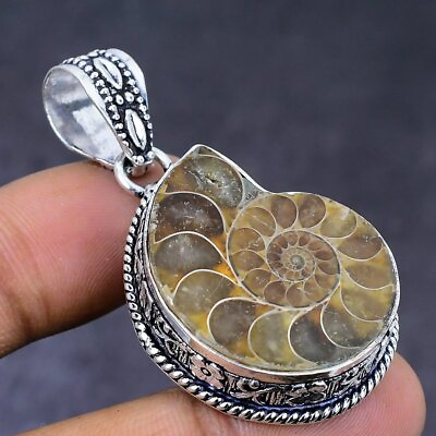 #ad Natural Ammonite Fossil Gemstone 925 Steling Silver Jewelry Pendant 1.85quot; P831 $9.99