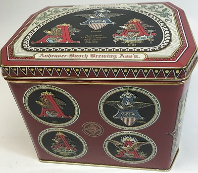 #ad Anheuser Busch Budweiser Beer Collectible Tin Metal Box Embossed EXCELLENT $45.00