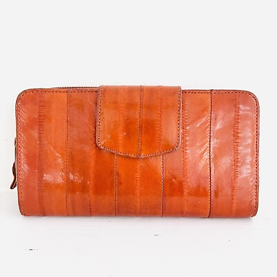 #ad Vintage Brown Eel Skin Zip Around Multi Compartment Womens Wallet $16.00