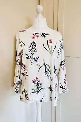 #ad JOULES Size 20 Floral Print Top Jumper Cotton White Spring plus size curvy GBP 26.00