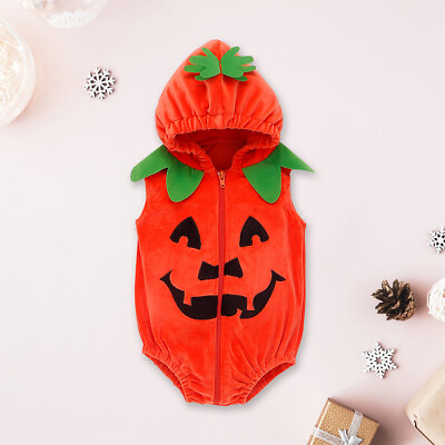 #ad Unisex Baby Boy Girl Halloween Clothes Pumpkin Strap Sleeveless Romper Bodysuit $12.95