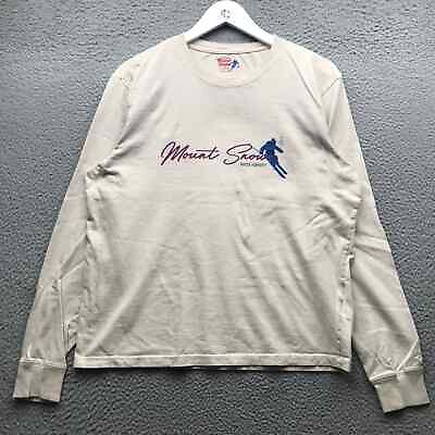 #ad J.Crew Mount Snow T Shirt Men#x27;s Medium M Long Sleeve Crew Neck Graphic Tan Blue $19.99