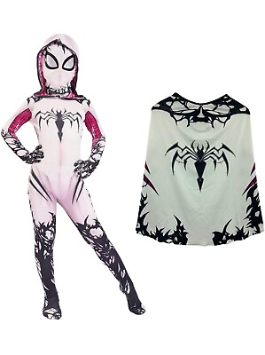 #ad Kids Girls Ghost Cosplay Costume Superhero Costume Jumpsuit With Cloak Set L $19.99