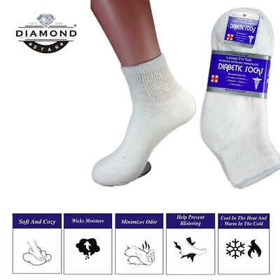 #ad 6 Pairs Diabetic Ankle Quarter Crew Socks Health Cotton Men Women Circulatory $12.49