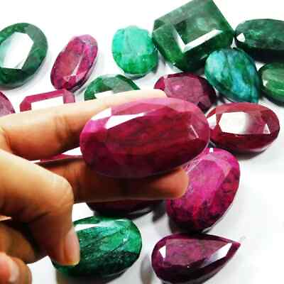 #ad 500 Ct Natural Ruby Emerald Huge Size Gemstone IGL Certified Mix Shape LOT AKH $38.49