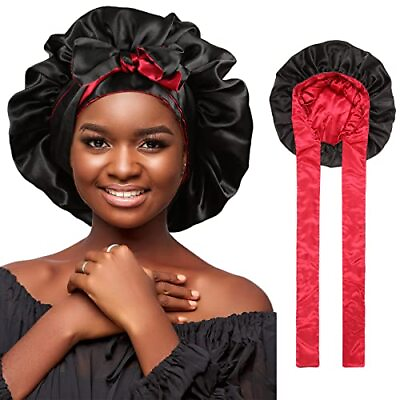#ad Satin Bonnet Silk Hair Bonnets for Black Women Curly Hair Wrap for Sleeping Cap $15.37