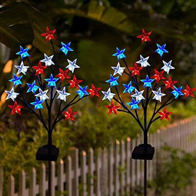 #ad 2 Packs Solar 4th of July Decorations Outdoor Lights Solar Red White and Blue... $29.44
