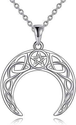 #ad Celtic Moon Necklace for Women 925 Sterling Silver Wiccan Jewelry for Women Cros $90.11