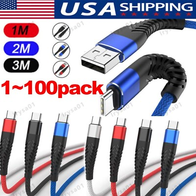 #ad Heavy Duty Braided USB C Type C Fast Charging Data Sync Charger lot Long Cord $223.11