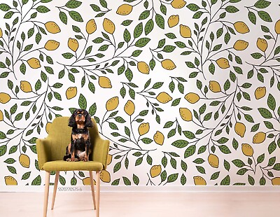 #ad 3D Plant Leaf Lemon Pattern Wallpaper Wall Mural Peel and Stick Wallpaper 710 AU $349.99