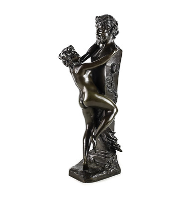 #ad Clodion Claude French 1738 1814 Patinated Bronze Statue nude with Satyr bust $4015.00