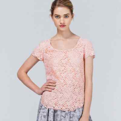 #ad Aritzia Talula Pale Blush Pink Betsy Lace Short Sleeve Blouse S $28.00