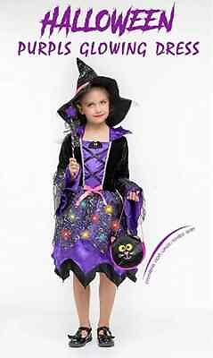 #ad Girls Light up Witch Halloween Costumes Kids Fancy Dress Set Bat Purple 9 12Y $14.95