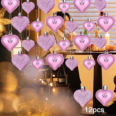 #ad 12pc Valentine#x27;s Day Heart Shaped Ornament Hanging Decor For Wedding Party Day $8.07