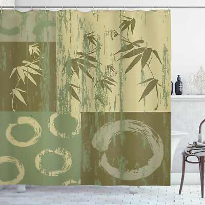 #ad Zen Circle and Bamboo Tree Prints on Rustic Style Pattern Shower Curtain Set $41.99