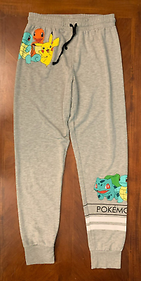 #ad Pokémon Big Kids Graphic Joggers Youth Large Gray Pikachu Squirtle Bulbasaur $17.99