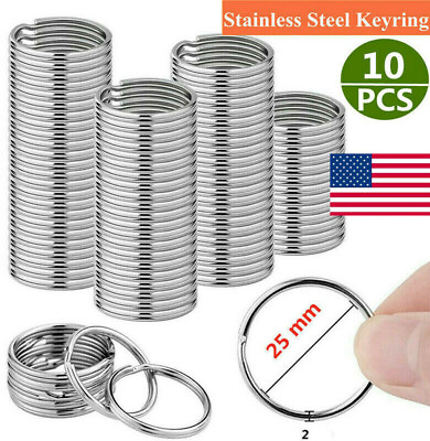 #ad 10Packs Stainless Steel Metal Flat Key Rings Keyring Keychain Split Ring Hoop US $2.18