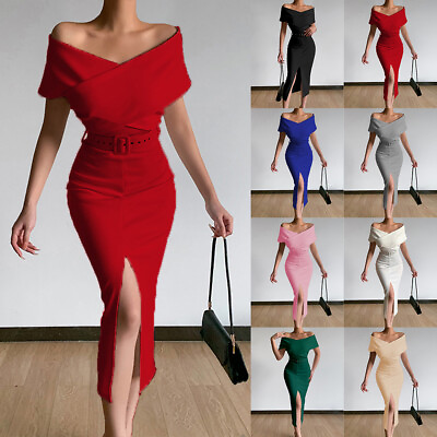 #ad Womens Sexy Off Shoulder Bodycon Midi Dress Evening Party Cocktail Ball Gown New $21.74