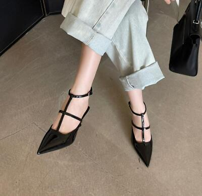 #ad Womens Kitten Heels Pointed Toe Slingbacks Sandals Buckle Strap Court Shoes Pump $49.76