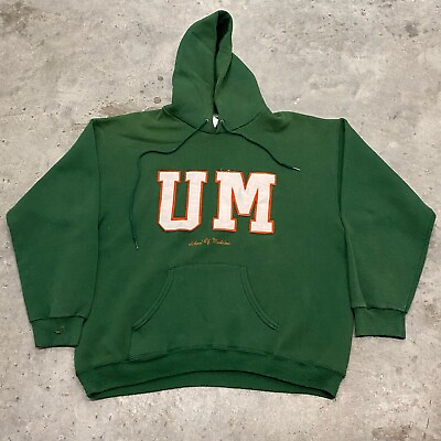 Vintage 1980s University Of Miami UM Green Hoodie Sweatshirt Size XL RARE Sports $19.00