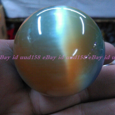 #ad 95g Rare Natural Quartz color Cat Eye Crystal Healing Ball Sphere 38 40mm Stand $8.69