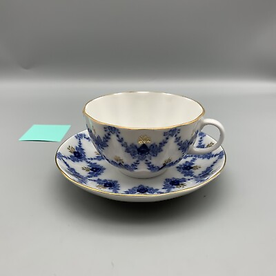 #ad Lomonosov Porcelain Evening Time Tea Cup amp; Saucer Set White Blue Hand Painted A $39.99