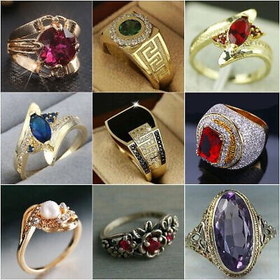 #ad Fashion Yellow Gold Filled Rings Cubic Zirconia Wedding Jewelry Women Sz 6 10 C $3.49