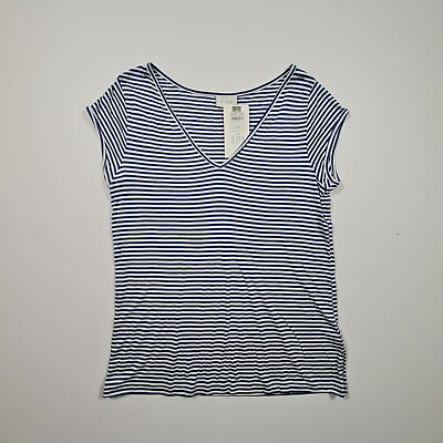 #ad VILA Womens T Shirt Blue Small Striped Short Sleeve Tee V Neck Top GBP 9.00