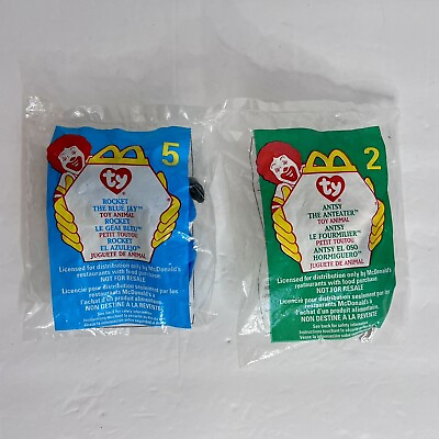 #ad McDonalds Happy Meal 1999 Ty Teenie Beanie Babies Rocket #5 amp; Antsy Anteater #2 $13.99