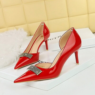 #ad Women#x27;s Fashion Patent Pointy Toe Dimante High Heel Dorsay Pump Party Shoes KACK $47.49