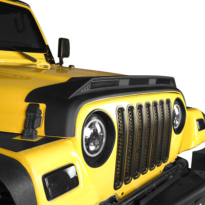 #ad Hood Stone Bug Deflector Shield Protector w Lights Fit Jeep Wrangler TJ 97 06 $108.55