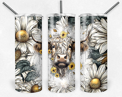 #ad Cute Floral Cow and Daisy Design 20oz Skinny Tumbler $21.50