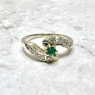 #ad Vintage 14K Diamond amp; Natural Emerald Ring 14K Yellow Gold Emerald Solitaire $571.50