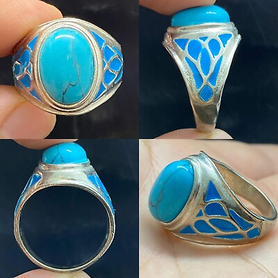 #ad Unique Antique Afghanistan silver Turquoise stone beautiful Ring $70.00