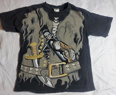 #ad Kids Pirate skeleton Large 10 12 Musket Tee Shirt youth Halloween costume $5.00