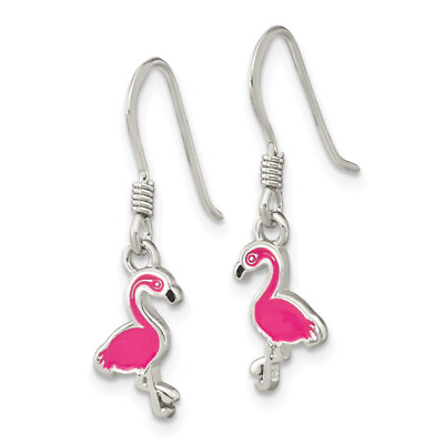 #ad 925 Sterling Silver Pink Flamingo Drop Dangle Earrings $77.00