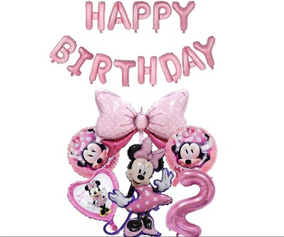 #ad Minnie Mouse 2nd Birthday Girls Pink Balloon Set Party Decorations Age 2 Kids GBP 12.99