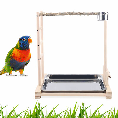 #ad 49*37*59cm Wood Bird Stand Large Parrot Perch Playstand w Steel Tray 2*Bowl USA $42.76