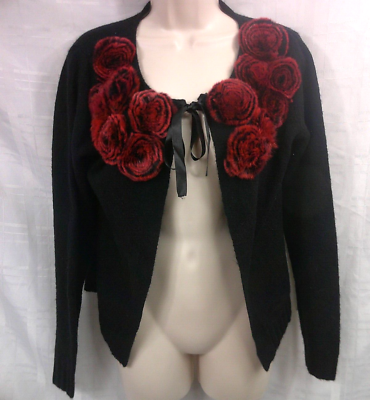 #ad Vintage Gaby amp; Eden Black Tie Sweater Fur Red Roses Womens Small $24.99