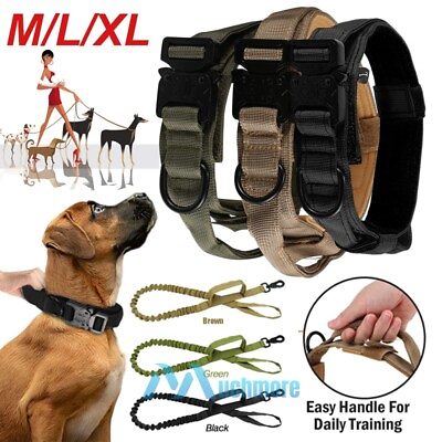 #ad XL Tactical Heavy Duty Nylon Dog Collar Military Metal Buckle Adjustable Leash $12.85