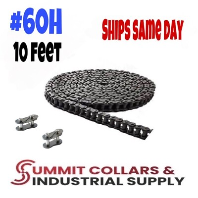 #ad #60H Heavy Duty Roller Chain x 10 feet 2 Connecting Links Same Day Shipping $38.99