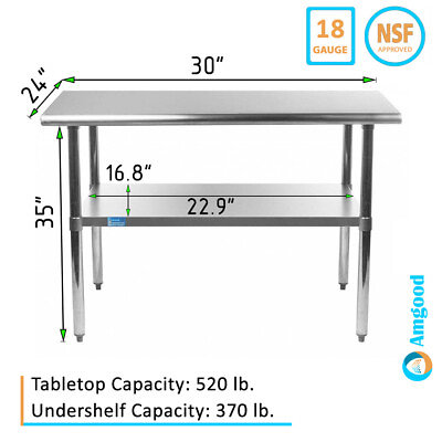 #ad 24quot; X 30quot; Stainless Steel Work Table With Galvanized Undershelf $169.95