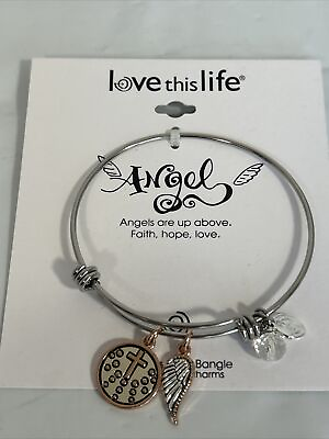 #ad Love This Life Bracelet NWT Friends Angel Silver With Charms New Wings Cross $18.99