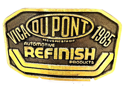 #ad Vintage Dupont Solid Brass Belt Buckle 1980s Men#x27;s Dyna Buckle Advertising $15.99