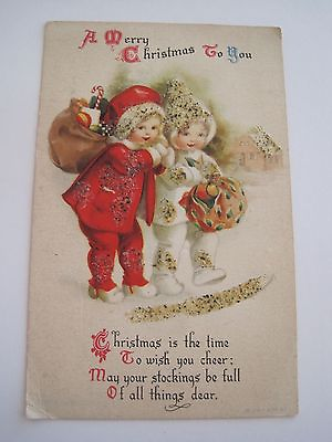 #ad Postcard Early 1900s Merry Christmas Little Girl Santa with Toy Bag $9.97